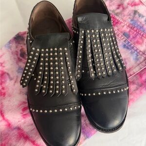 Black Studded Fringe Loafers